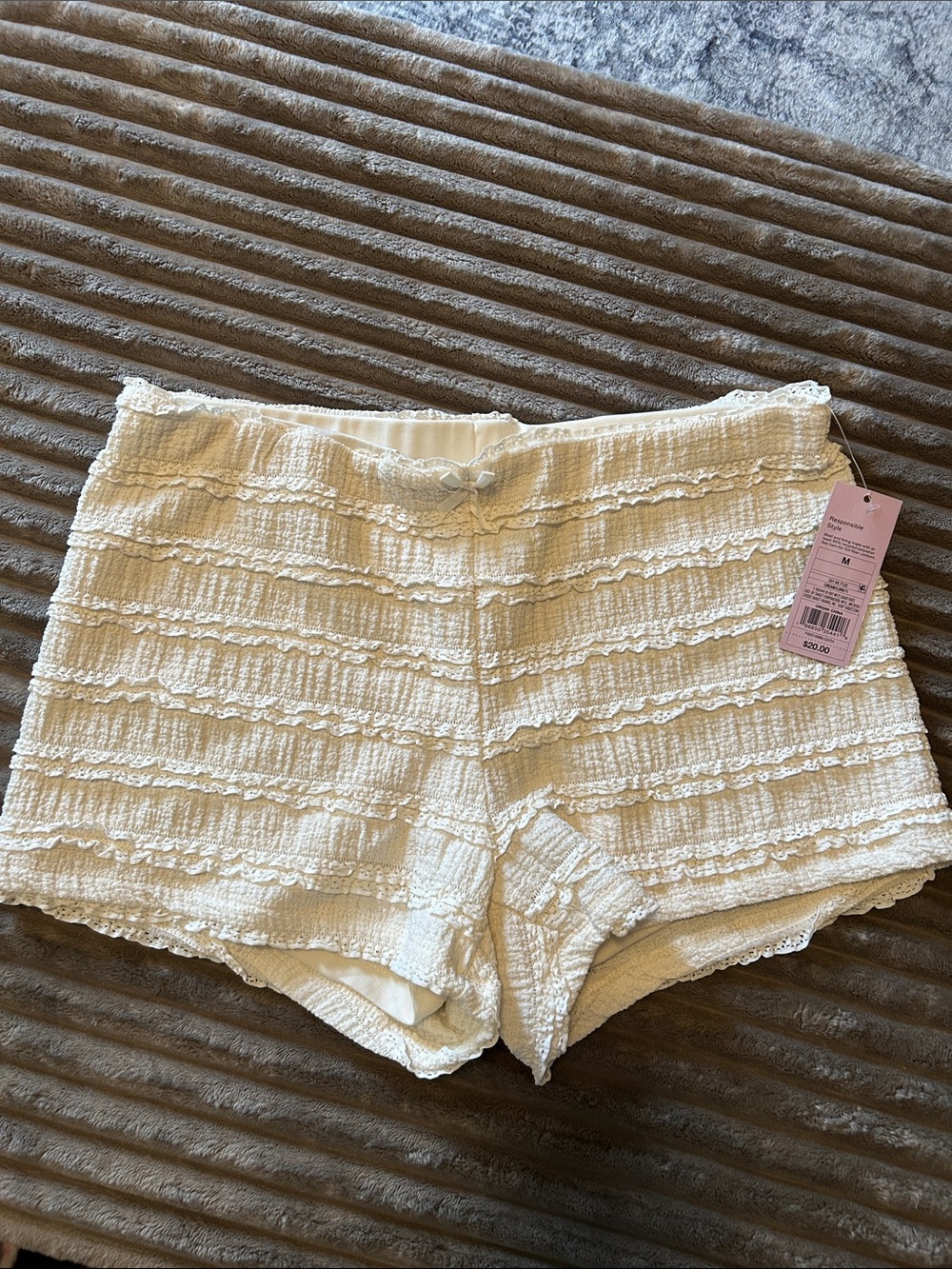 wild fable Cream Ruffle Lace-Trim Shorts